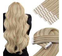 YoungSee Tape Hair Extensions Highlight Tape in Human Hair Light Blonde Highlighted Strawberry Blonde 18 Inch 20pcs 50g Natural Looking Extensions
