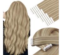 YoungSee Tape Hair Extensions Human Hair Highlight Blonde Invisible Tape in Hair Extensions Human Hair Golden Blonde Highlight 22In 20pcs 50g Easy to Apply and Remove