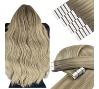 YoungSee Tape in Hair Extensions Balayage Ash Blonde Ombre Platinum Blonde Tape Hair Extensions Real Human Hair Short Straight Hair 12in 20pcs 30g