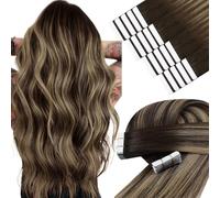 YoungSee Tape in Hair Extensions Balayage Brown Seamless Tape ins Human Hair Extensions Ombre Dark Brown to Blonde 12Inch 20pcs 30g Lightweight Hair
