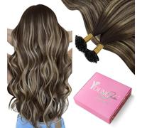 YoungSee U Tip Hair Extensions Human Hair Ombre Dark Brown Mixed Ash Blonde K Tip Hair Extensions Ombre Hot Fusion Hair 16In 1G/S 50G Long Lasting