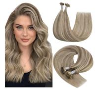 YoungSee U Tip Hair Extensions Light Brown U Tips Human Hair Extensions Highlight Light Brown with Blonde Keratin Extensions 16In Hot Fusion 50s/50g