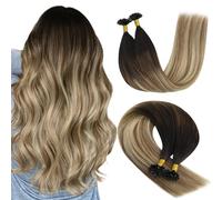 YoungSee U Tip Hair Extensions Real Human Hair Balayage U Tip Keratin Bond Hair Extensions Ombre Dark Brown to Brown with Blonde 18In 1g/s 50g Soft