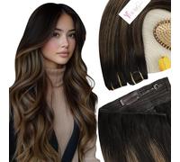 YoungSee Wire Extensions Human Hair Balayage 18inch 120g Heavier Hidden Wire Hair Extensions Balayage Darkest Brown Rooted Medium Brown Wire Extensions Hair with Adjustable Transparent Line for Women