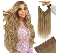 YoungSee Wire Hair Extension Balayage 12inch 70g Invisible Wire Human Hair Extensions Medium Brown Fading to Brown Mix Platinum Short Straight Fish Line Human Hair Extensions for Women
