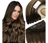 YoungSee Wire Hair Extension Brown 18inch Invisible Wire Extensions Real Human Hair Balayage Chocolate Brown Mix Caramel Blonde Wire Human Hair Extensions for Women 80g Secret One Piece