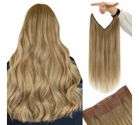 YoungSee Wire Hair Extension Human Hair Balayage 14inch 80g Hidden Wire Real Human Hair Extensions Medium Brown Fading to Brown Mix Platinum Wire Human Hairpiece One Piece for Wedding
