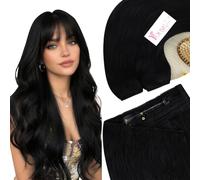 YoungSee Wire Hair Extensions Black 16inch 80g Invisible Wire Extension Human Hair Jet Black One Piece Wire Real Human Hair Extensions for Wedding Silky Straight Add Volume