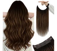 YoungSee Wire Hair Extensions Brown 20inch 100g Invisible Wire Human Hair Extensions Dark Brown with Medium Brown Balayage Real Human Hair Extensions Wire for Wedding Long Straight One Piece