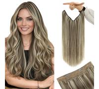 YoungSee Wire Hair Extensions Brown 20inch 100g Wire Human Hair Extensions Light Brown Highlights with Blonde Invisible Wire Real Hair Extensions for Beginner Long Straight One Piece