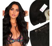 YoungSee Wire Hair Extensions Dark Brown 20inch 130g Fish Wire Hair Extensions Human Hair Darkest Brown for Women One Piece Wire Human Hairpiece with Removable Clips Long Straight