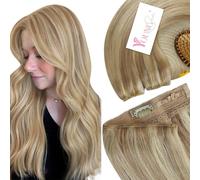 YoungSee Wire Hair Extensions Human Hair Highlight 20inch 100g Invisible Wire Human Hair Extensions Golden Blonde Highlighted Dark Ash Blonde Wire Extensions Remy Real for Women Long Straight