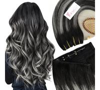 YoungSee Wire Hair Extensions Ombre 20inch Real Human Hair Extensions Wire 100g Invisible Wire Extension Human Hair Black Ombre Silver Balayage for First-Time Users Easy Application Long Straight