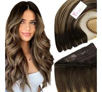 YoungSee Wire Human Hair Extensions Brown 14inch 80g Hidden Wire Hair Extension Human Hair Balayage Chocolate Brown Mix Caramel Blonde Wire Human Hairpiece One Piece for Women