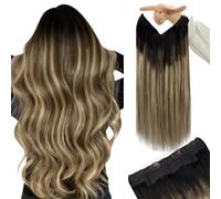 YoungSee Wire Real Human Hair Extensions Balayage 18inch 80g Secret Wire Hair Extensions Balayage Dark Brown Roots Blending into Medium Brown with Warm Blonde Highlights Human Hairpiece
