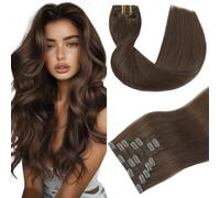 Youngsmile Clip-In Real Hair Extensions Chocolate Brown Extensions Clip-In Real Hair Extensions for Full Head Straight Brown Double Wefts Remy 35 cm 7 Pieces / 120 g (Clip #4-14 Inches)