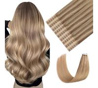 Youngsmile Injection Tape Extensions Real Hair Light Brown with Golden Blonde 20 Pieces 40 g 45 cm Real Hair Extensions Invisible Tape-In Extensions Real Hair Invisible Silky Straight Remy (#10/27