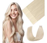 Youngsmile Injection Tape-In Hair Extensions, Human Hair, #60 Platinum Blonde, 20 Pieces, 30 g, 35 cm Extensions, Real Hair, Invisible Tape-In Hair Extensions, Hair Tape-ins (#60.14 Inches)