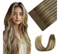 Youngsmile Invisible Tape-In Blonde Extension Real Hair Tape Dark Brown to Medium Blonde with Blonde Ombre Invisible Tape-In Extensions Real Hair Blonde 20 Pieces / 50 g 55 cm #3/8/22 (#3/8/22.22