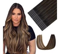 Youngsmile Invisible Tape-In Real Hair Extensions #1B/4/27 Natural Black to Chocolate Brown and Caramel Blonde 20 Pieces 40 g 45 cm Injection Tape-in Extensions Hair (#1B/4/27.18 Inches)