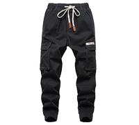 YoungSoul Boys Joggers Pants Casual Drawstring Elastic Slim Fit Kids Cargo Trousers Black 9-10 Years/Size 150