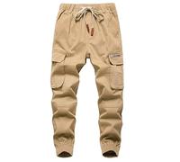 YoungSoul Boys Joggers Pants Casual Drawstring Elastic Slim Fit Kids Cargo Trousers Khaki 7-8 Years/Size 140
