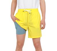 YoungSoul Boys' Quick Dry Swim Trunks Kids Swimming Shorts with Compression Liner 2 in 1 Swimwear Surfing Beach Shorts Yellow 5-6 Years Size 130