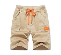 YoungSoul Kids Cargo Shorts Boys Summer Shorts Elasticated Waist School Pants Multipocket Cotton Trousers with Contrast Drawcord Khaki 2/7-8 Years