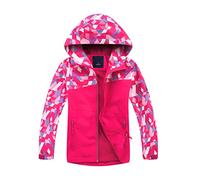 YoungSoul Kids Waterproof Jacket Boys Girls Geometric Color Block Coats Fleece Lined Raincoat Red Size S/3-4 Years