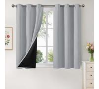YoungsTex 100% Blackout Curtains 45 Inches Length for Short Window, Double Layer Full Light Blocking Thermal Insulated Drapes with Liner for Bedroom Kids, Light Grey, 2 Panels, 42 X 45 Inch