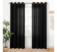 YoungsTex Black Linen Curtains 80 Inch Length for Living Room, Light Filtering Semi Sheer Window Drapes Bronze Grommet Textured Privacy Decorative for Bedroom Farmhouse, 52 x 80 Inch, 2 Panels