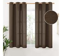 YoungsTex Brown Linen Curtains 45 Inches Length for Short Window, Chocolate Textured Semi Sheer Drapes Light Filtering with Bronze Grommet for Bedroom Bathroom Kitchen Window, 42 x 45 Inch, 2 Panels