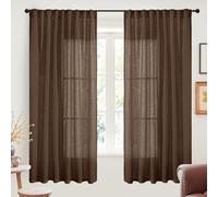 YoungsTex Dark Brown Linen Curtains 63 Inch Length for Living Room - Chocolate Light Filtering Window Drapes Semi Sheer with Rod Pocket Back Tab for Bedroom, 2 Panels, 52 X 63 Inch