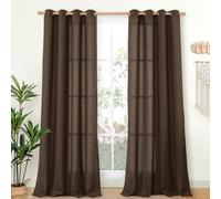 YoungsTex Dark Brown Linen Curtains 84 Inch Length 2 Panels for Living Room, Light Filtering Drapes Semi Sheer Chocolate Window Treatments with Bronze Grommet for Bedroom, 52 x 84 Inch