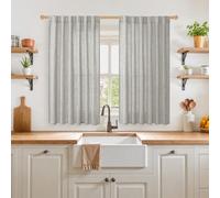 YoungsTex Dark Grey Linen Curtains 45 Inch Length for Short Window, Semi Sheer Drapes with Back Tab Rod Pocket Light Filtering for Kitchen Bathroom Bedroom, 2 Panels, 42 X 45 Inch