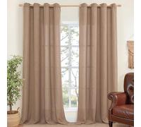 YoungsTex Extra Long Linen Curtains 102 Inch Length for Living Room, Light Filtering Drapes Semi Sheer with Bronze Grommet for Bedroom Farmhouse Country, Mocha, 2 Panels, 52 X 102 Inch