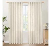 YoungsTex Linen Curtains 80 Inch Length for Living Room, Light Filtering Semi Sheer Drapes with Back Tab Rod Pocket for Bedroom Farmhouse Cream Textured Window Treatments, 2 Panels, 52 X 80 Inch