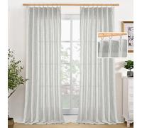 YoungsTex Linen Semi Sheer Curtains 90 Inch Length 2 Panels, Light Grey Light Filtering Window Drapes Privacy with Back Tab for Living Room Bedroom, 40 X 90 Inch
