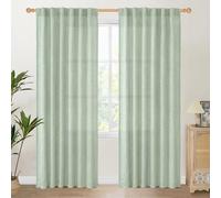 YoungsTex Sage Green Curtains 80 Inch Length for Living Room, Semi Sheer Linen Drapes Light Filtering with Back Tab Rod Pocket for Bedroom Office Spring Window Treatments, 52 X 80 Inch, 2 Panels