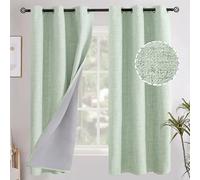 YoungsTex Sage Green Linen Blackout Curtains 63 Inch Length 2 Panels for Bedroom, Room Darkening Window Drapes with Grommet for Living Room Thermal Insulated Rustic Country, 42 X 63 Inch