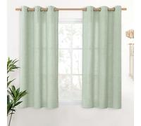YoungsTex Sage Green Linen Curtains 48 Inches Length for Kitchen Bathroom Window, Short Semi Sheer Drapes with Bronze Grommet Privacy for Bedroom Light Filtering, 42 x 48 Inch, 2 Panels