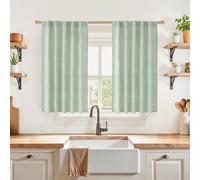 YoungsTex Sage Green Linen Semi Sheer Curtains 40 Inch Length for Kitchen Window, Short Drapes Light Filtering with Rod Pocket Back Tab for Cafe Bathroom, 2 Panels, 42 X 40 Inch