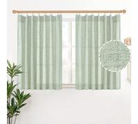 YoungsTex Sage Green Linen Semi Sheer Curtains 40 Inch Length for Kitchen Window, Short Light Filtering Drapes with Back Tab for Cafe Bathroom, 2 Panels, 40 X 40 Inch