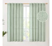 YoungsTex Sage Green Linen Semi Sheer Curtains 45 Inch Length for Kitchen Window, Light Filtering Short Drapes with Rod Pocket Back Tab for Bathroom Bedroom, 2 Panels, 42 X 45 Inch