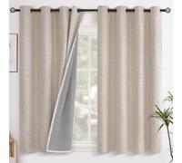 YoungsTex Short Linen Blackout Curtains for Bedroom Window, Burlap Thermal Insulated Drapes with Grommet Privacy for Living Room Bathroom Kitchen Window, Oatmeal, 2 Panels, 52 X 45 Inch