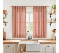 YoungsTex Terracotta Linen Curtains 45 Inch Length, Short Burnt Orange Drapes with Rod Pocket Back Tab Semi Sheer for Bathroom Kitchen Windows, 2 Panels, 42 X 45 Inch