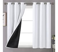 YoungsTex White 100% Blackout Curtains 48 Inches Length for Bedroom Window, Short Thermal Insulated Black Out Drapes with Grommet Energy Saving with Double Layer, 2 Panels, 42 X 48 Inch
