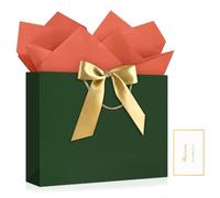 YoungTree Birthday Gift Bags with Tissue Paper - 1 Greeting Card 2 Tissue Papers, Large Gift Bag with Handles, Present Bags for Wedding Party,Mothers Day12.6" x 9.8" x 3.9"(Green)