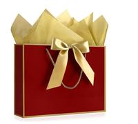 YoungTree Birthday Gift Bags with Tissue Papers - 1 Greeting Card 2 Tissue Papers, Large Present Bags for Valentine's Day Wedding Party Supplies Mothers Day 12.6" x 9.8" x 4.3" (Red-Gold)