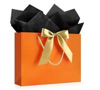 YoungTree Gift Bag with Tissue Papers and 1 Greeting Card Ribbon, Portable Paper Gift Bag with Handles, Birthday Gift Bags, Present Bags for Halloween Party Supplies, 12.6" x 9.8" x 4.3" (Orange)